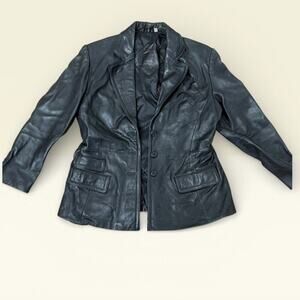 Preston & York Womens Medium Black Leather Jacket Vintage  Blazer